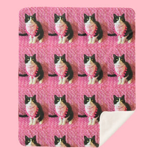 Perziken de Tuxedo Cat Medium Sherpa Deken