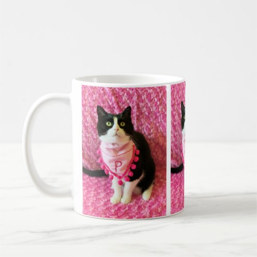 Perziken de Tuxedo Cat Pink Mok (Links)