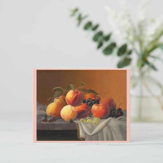 Perziken, druiven en appelen briefkaart (Staand voorkant)