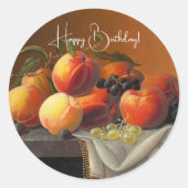 Perziken, druiven en appelen ronde sticker (Voorkant)