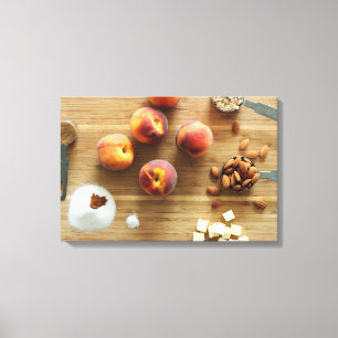Perziken en amandelen, gevlekt doek canvas afdruk