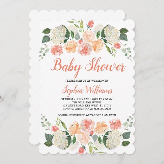 Perziken en Baby shower-crème Kaart (Voorkant / Achterkant)