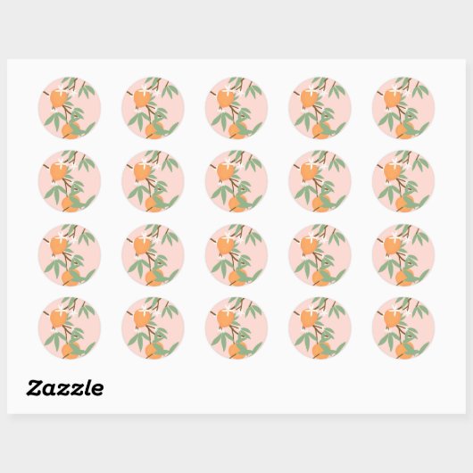 Perziken en bloemen ronde sticker (Vel)