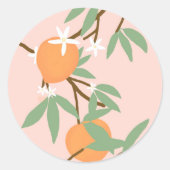 Perziken en bloemen ronde sticker (Voorkant)