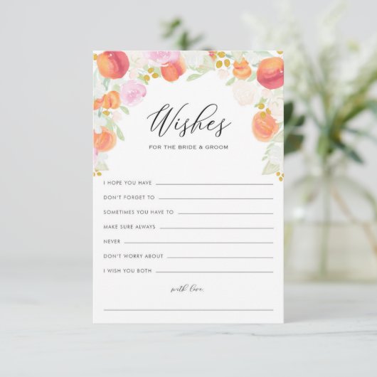 Perziken en bloemen Wensen voor Bruid en Bruidegom Advieskaart (Staand voorkant)