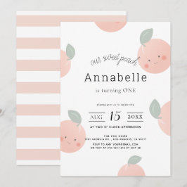 Perziken en Cream Cute Kawaii Girl 1e verjaardag Kaart