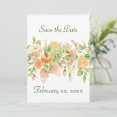Perziken en Cream Flowers en vruchten Save The Date (Staand voorkant)