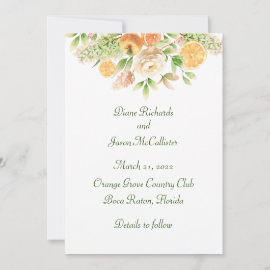 Perziken en Cream Flowers en vruchten Save The Date (Achterkant)