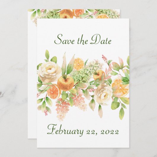 Perziken en Cream Flowers en vruchten Save The Date (Voorkant / Achterkant)