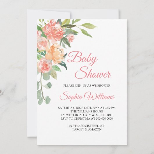 perziken_en_crème Baby shower meisjesuitnodiging Kaart (Voorkant)