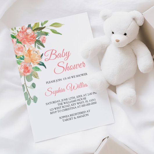 perziken_en_crème Baby shower meisjesuitnodiging Kaart