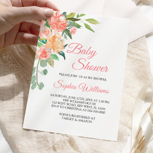 perziken_en_crème Baby shower meisjesuitnodiging Kaart