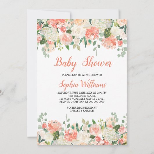 Perziken en crème Baby shower uitnodiging (Voorkant)