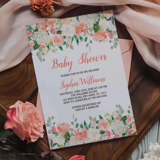 Perziken en crème Baby shower uitnodiging