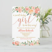 Perziken en crème baby shower uitnodiging meisje (Staand voorkant)