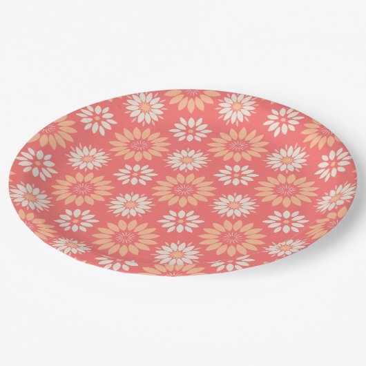 Perziken en Crème Bloemen Papieren Bordje (Gekanteld)