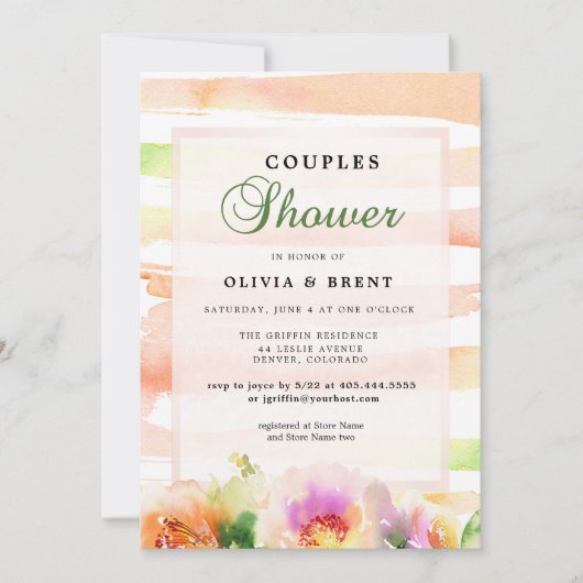 Perziken en Crème Bloemen Trouwkoppels Douche Kaart (Voorkant)