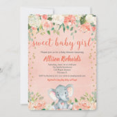 Perziken en crème olifant baby douche uitnodiginge kaart (Voorkant)