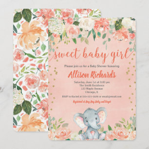 Perziken en crème olifant baby douche uitnodiginge kaart