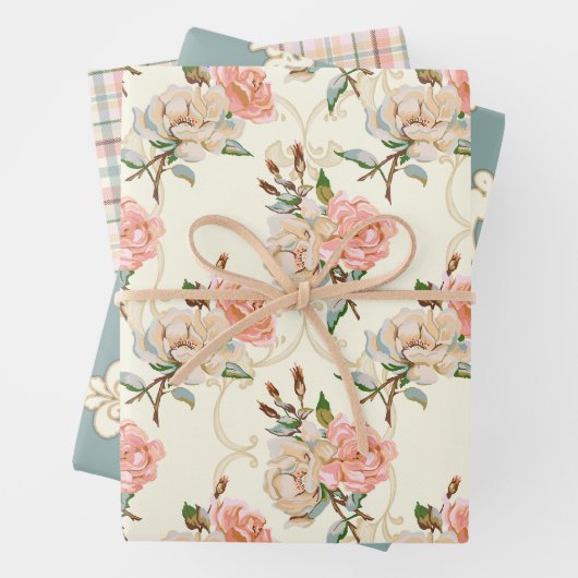 Perziken en Crème Rozen Wrapping Papier Set Inpakpapier Vel (In situ)