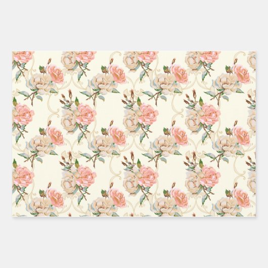 Perziken en Crème Rozen Wrapping Papier Set Inpakpapier Vel (Voorkant)