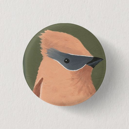 perziken en grijze vogel ronde button 3,2 cm (Voorkant)