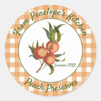 Perziken en het Jelly-etiket van Gingham uit uw ke Ronde Sticker