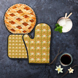 Perziken en ijsgoud ovenwant & pannenlap set