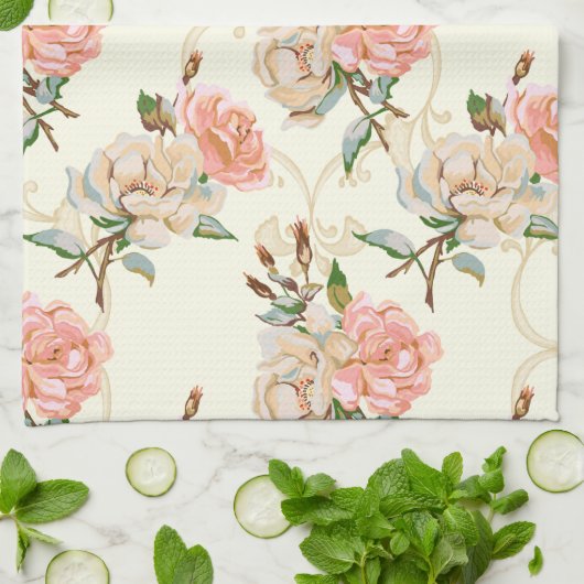 Perziken en keukenafval van Cream Kitchen Theedoek (Gevouwen)