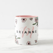  perziken en perzikroze monogram bloesem tweekleurige koffiemok (Center)