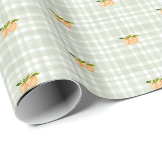 Perziken en salie groene plaid inpakpapier (Rol Hoek)