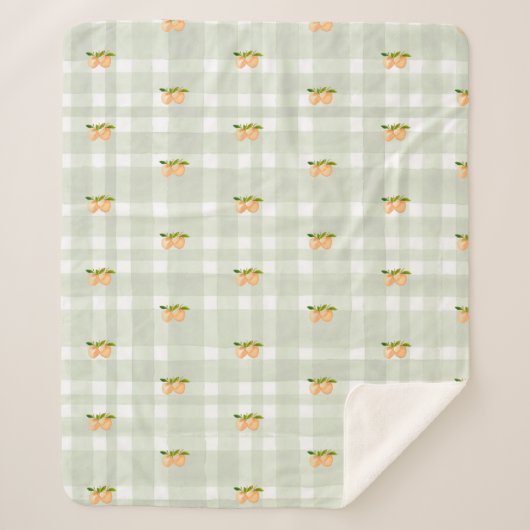 Perziken en salie groene plaid sherpa gooi deken (Voorkant)