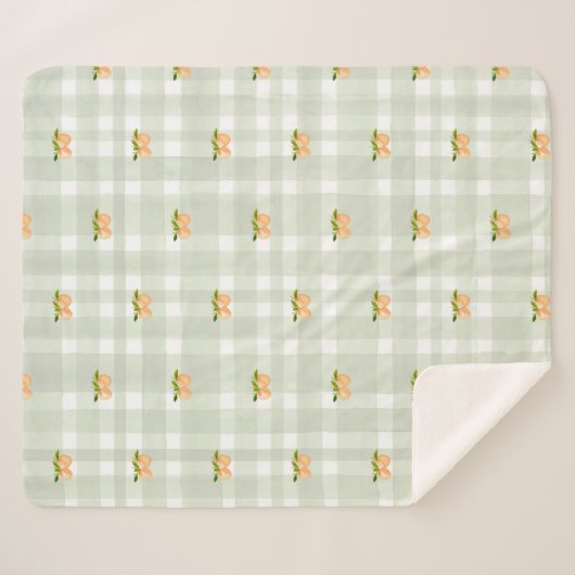 Perziken en salie groene plaid sherpa gooi deken (Voorkant (horizontaal))