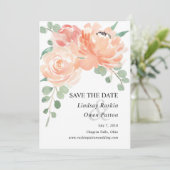 Perziken en Waterverf Cream Floral slaan Datum op Save The Date (Staand voorkant)