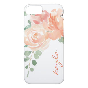 Perziken en Waterverf van Cream Floral met Monogra iPhone 8/7 Hoesje
