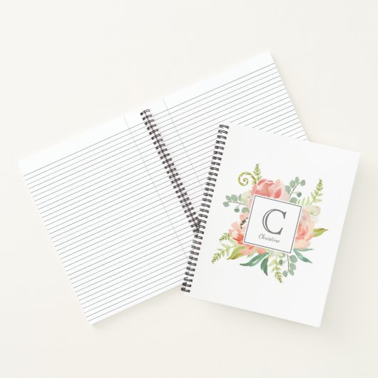 Perziken en Waterverf van Cream Floral met Monogra Notitieboek (Binnen)