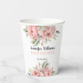 Perziken florale baby shower papieren bekers (Achterkant)
