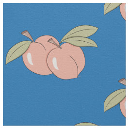 Perziken Fruit Patroon Blauwe Stof