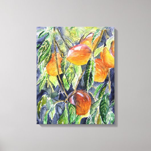 perziken fruit stilleven waterverf schilderij canvas afdruk (Voorkant)