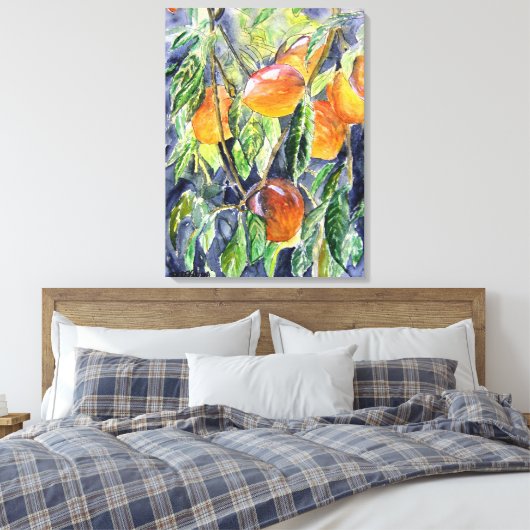 perziken fruit stilleven waterverf schilderij canvas afdruk (Insitu (Slaapkamer))