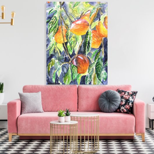 perziken fruit stilleven waterverf schilderij canvas afdruk (Insitu (Woonkamer))