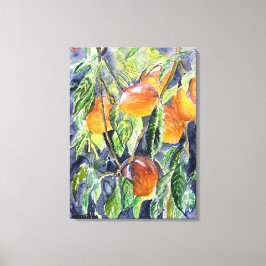 perziken fruit stilleven waterverf schilderij canvas afdruk