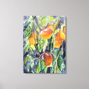 perziken fruit stilleven waterverf schilderij canvas afdruk