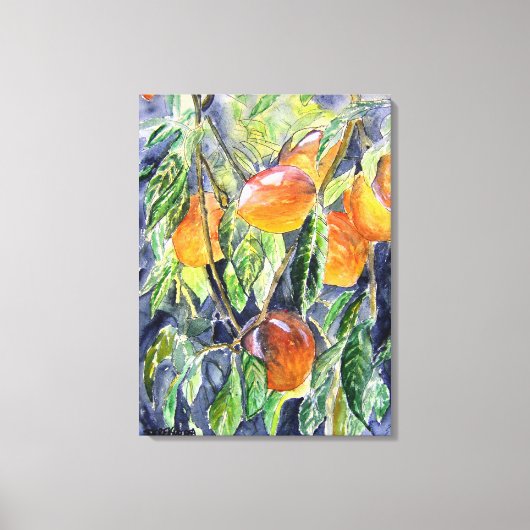 perziken fruit stilleven waterverf schilderij canvas afdruk (Voorkant)