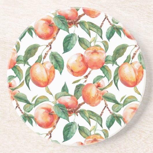 Perziken Fruit Zandsteen Onderzetter (Voorkant)