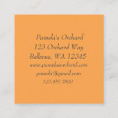 Perziken fruitboomgaard houdt Jam Jellies Vierkante Visitekaartje (Achterkant)
