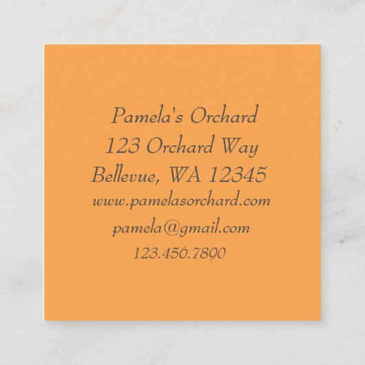 Perziken fruitboomgaard houdt Jam Jellies Vierkante Visitekaartje (Achterkant)