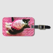 Perziken het Tuxedo Cat Pink Bandana Bagagelabel (Voorkant (horizontaal))