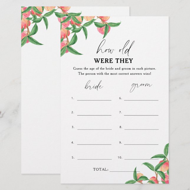 Perziken - Hoe oud waren ze bruidsspel (Voorkant / Achterkant)