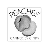 Perziken in het thuisconservenblikveld van perzike rubberstempel (Afrduk)